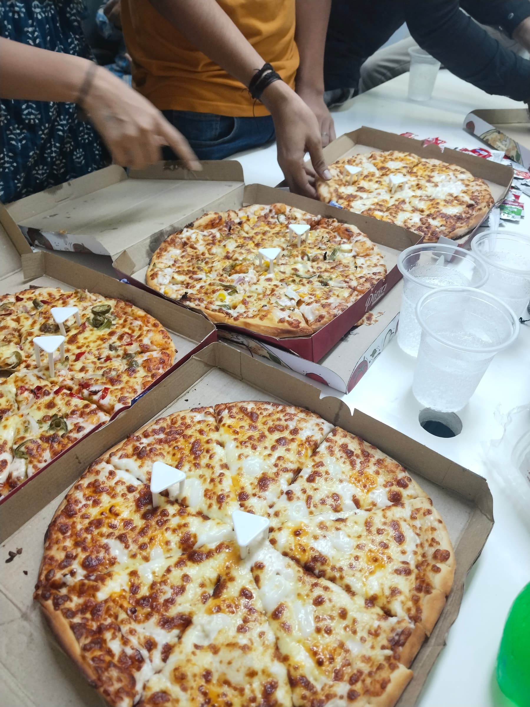 Pizzas in boxes for a party